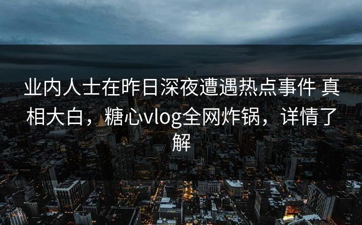 业内人士在昨日深夜遭遇热点事件 真相大白，糖心vlog全网炸锅，详情了解